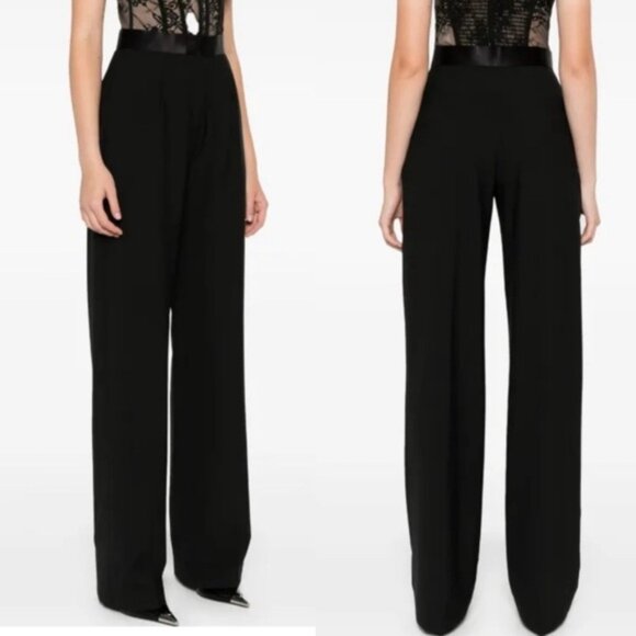 NENSI DOJAKA  BNWOT Satin-trimmed crepe wide-leg pant Made in Italy M - Picture 1 of 16